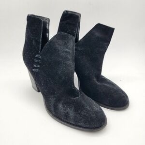 Steve Madden Shepp Black Suede Cutout Leather Ankle Booties Block Heel Women's 7